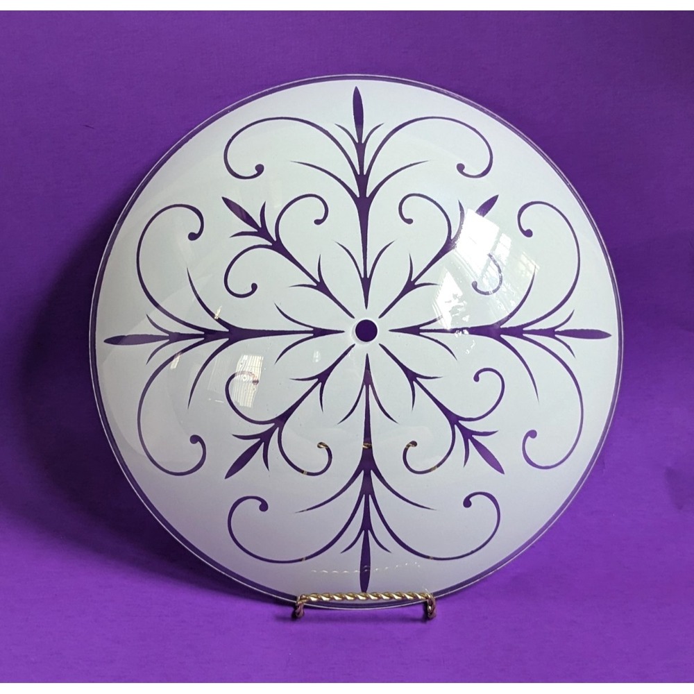 Vintage Mid Century Modern Frosted White Scroll Glass Ceiling Light Shade 12"